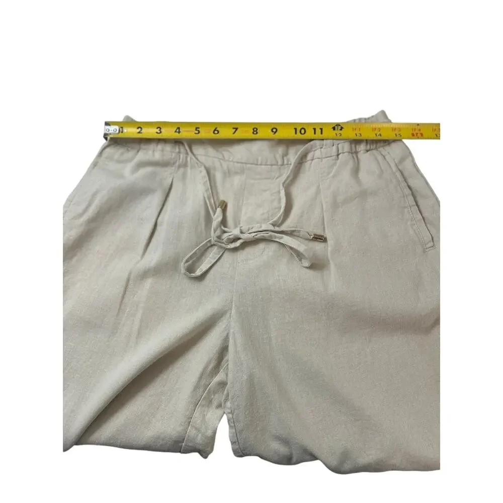 Zara Women's Wide-Leg Linen-Blend Pants Size Medium Beige Preppy, Comfy - Picture 11 of 13